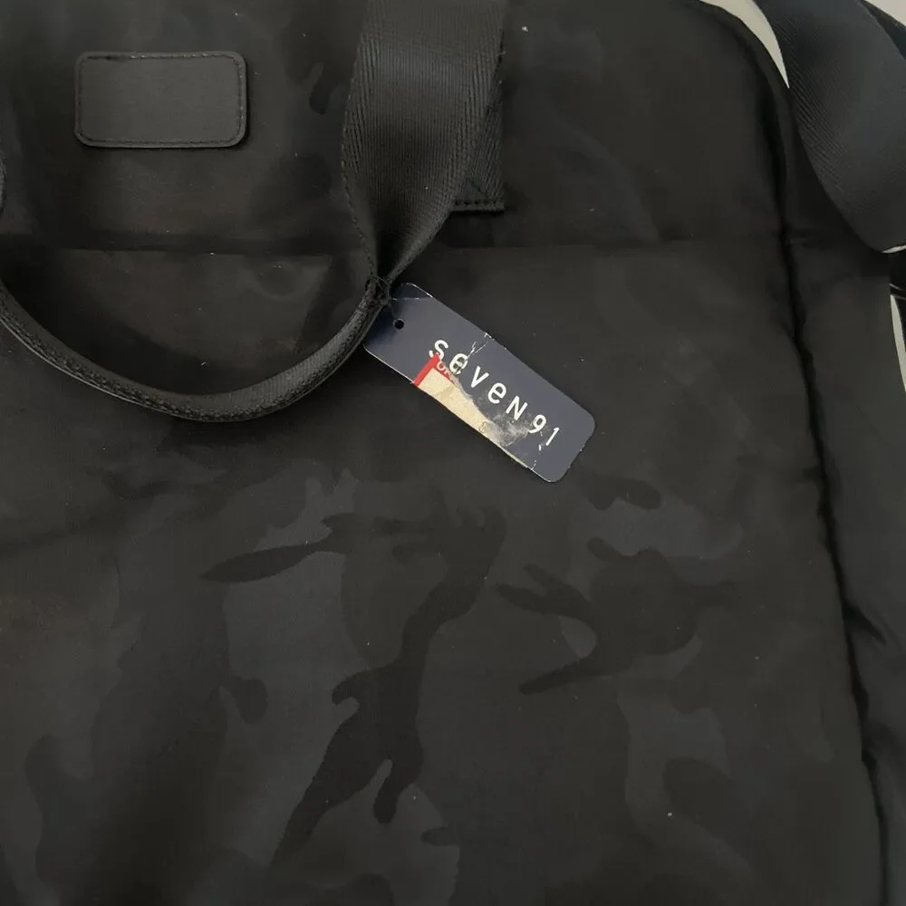 Seven91 Black Quilted Laptop Tote Shoulder Bag Camo Pattern